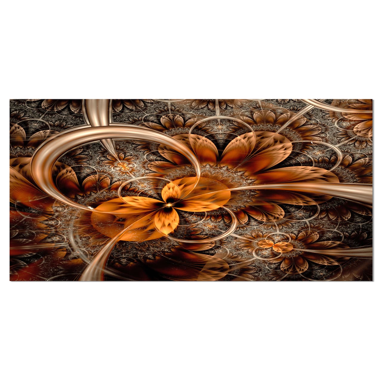Designart Dark Orange Fractal Flower Oversized Abstract Canvas Art Print